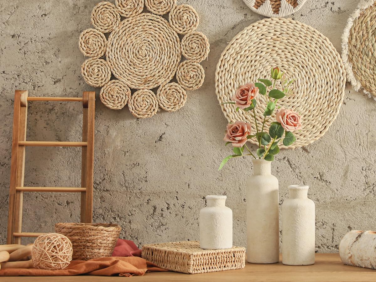 VesCare Ceramic Vases Set of 3 – Whitewashed Neutral, Farmhouse Decor