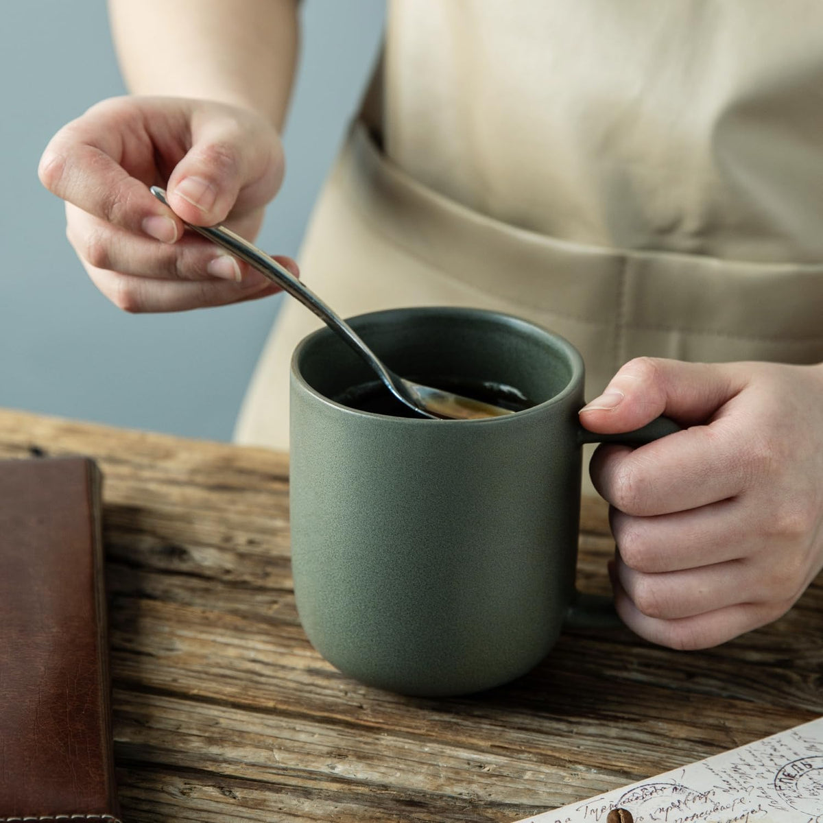 VesCare 14oz Ceramic Coffee Mugs – Set of 6, Reactive Glaze