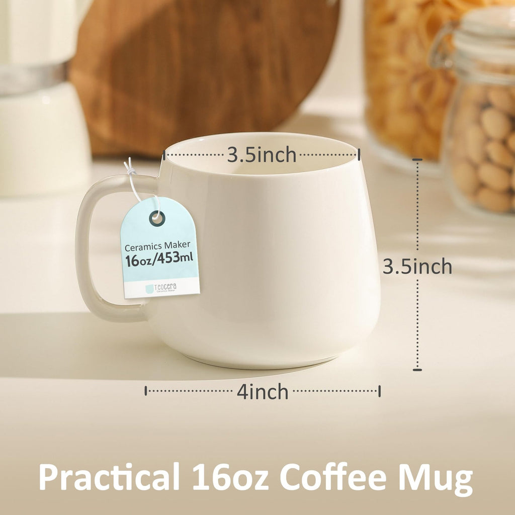VesCare 16oz Stackable Ceramic Coffee Mugs – Set of 4, White