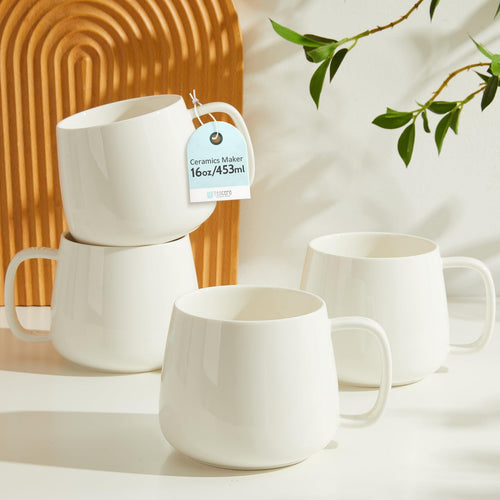 VesCare 16oz Stackable Ceramic Coffee Mugs – Set of 4, White