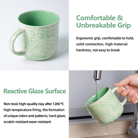 VesCare 12oz Ceramic Coffee Mugs – Set of 4, Green