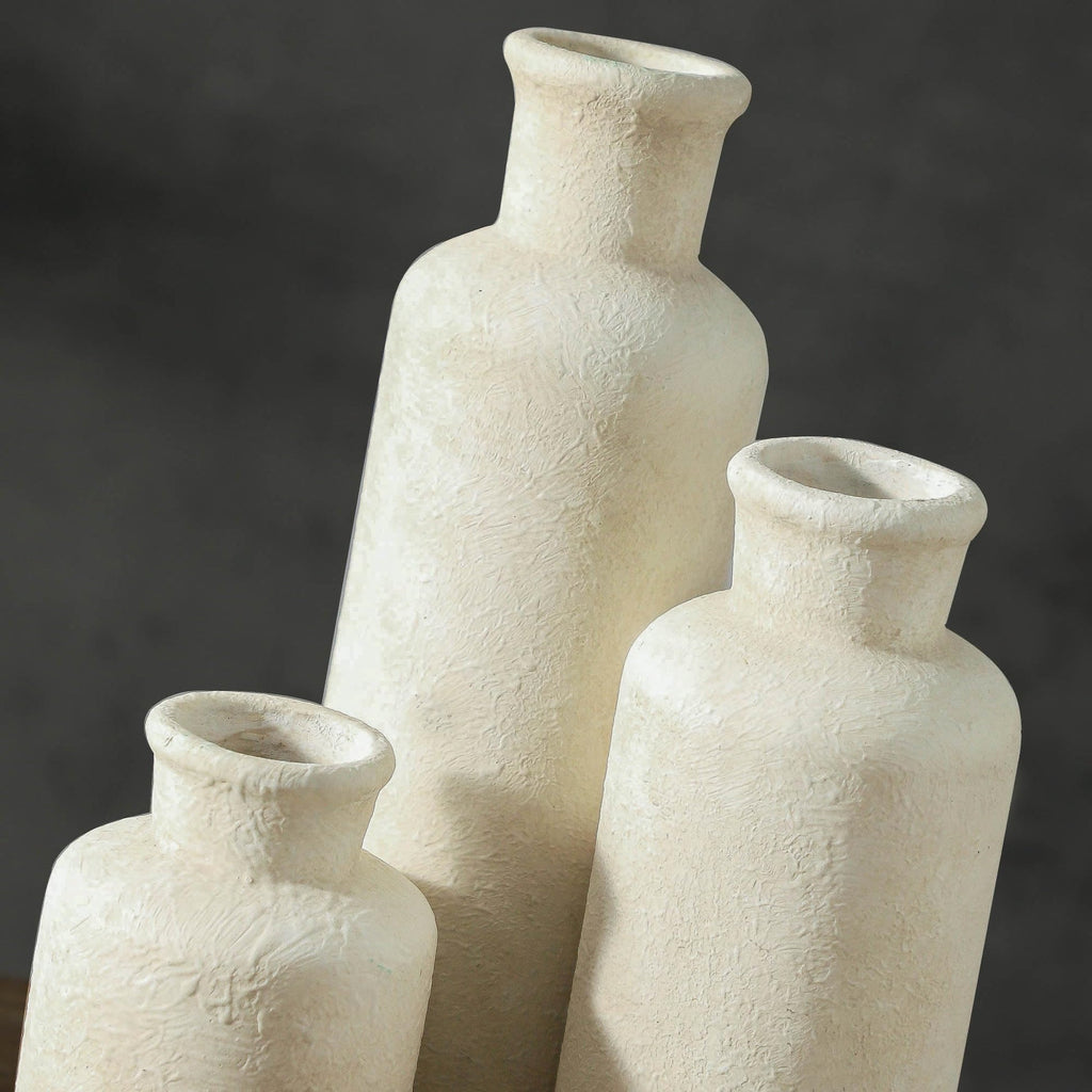 VesCare Ceramic Vases Set of 3 – Whitewashed Neutral, Farmhouse Decor