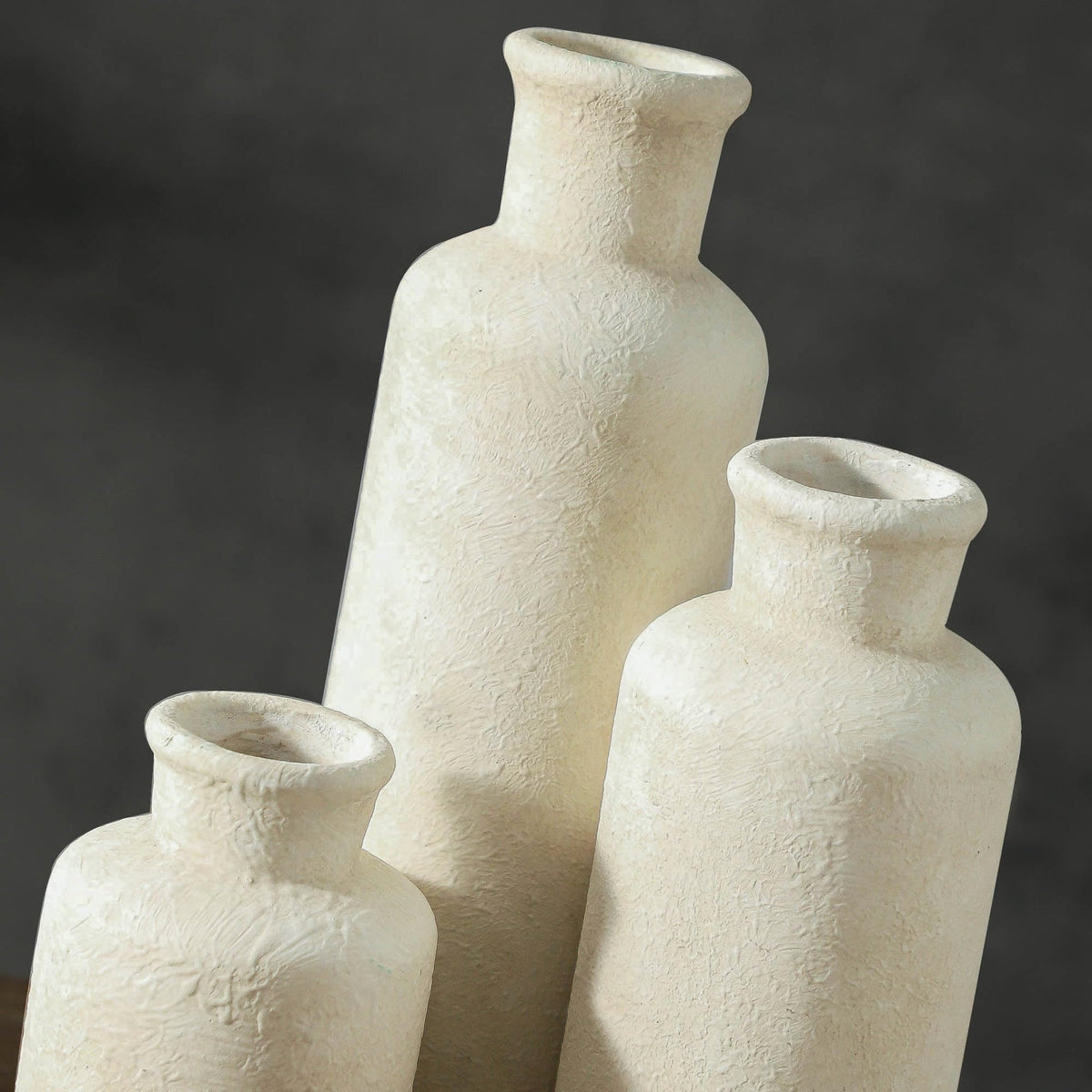 VesCare Ceramic Vases Set of 3 – Whitewashed Neutral, Farmhouse Decor