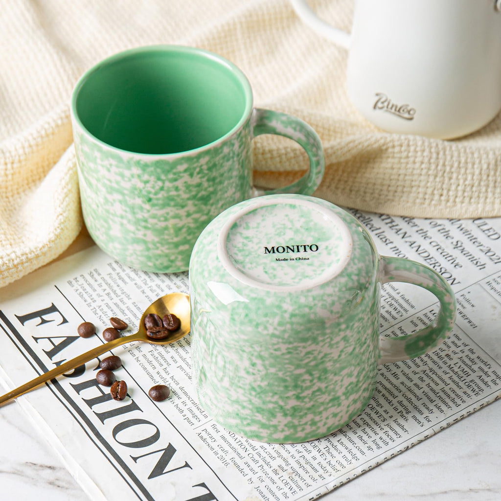 VesCare 12oz Ceramic Coffee Mugs – Set of 4, Green
