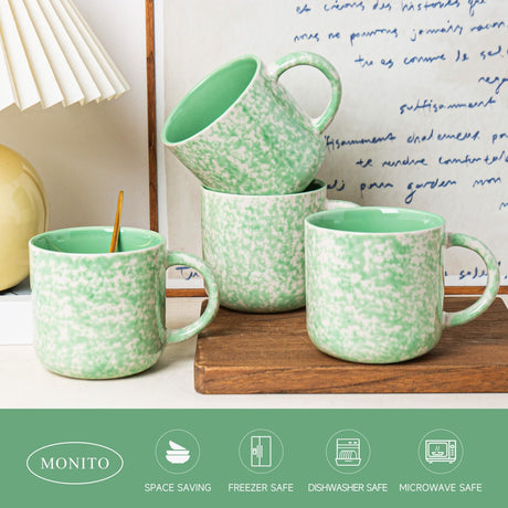 VesCare 12oz Ceramic Coffee Mugs – Set of 4, Green