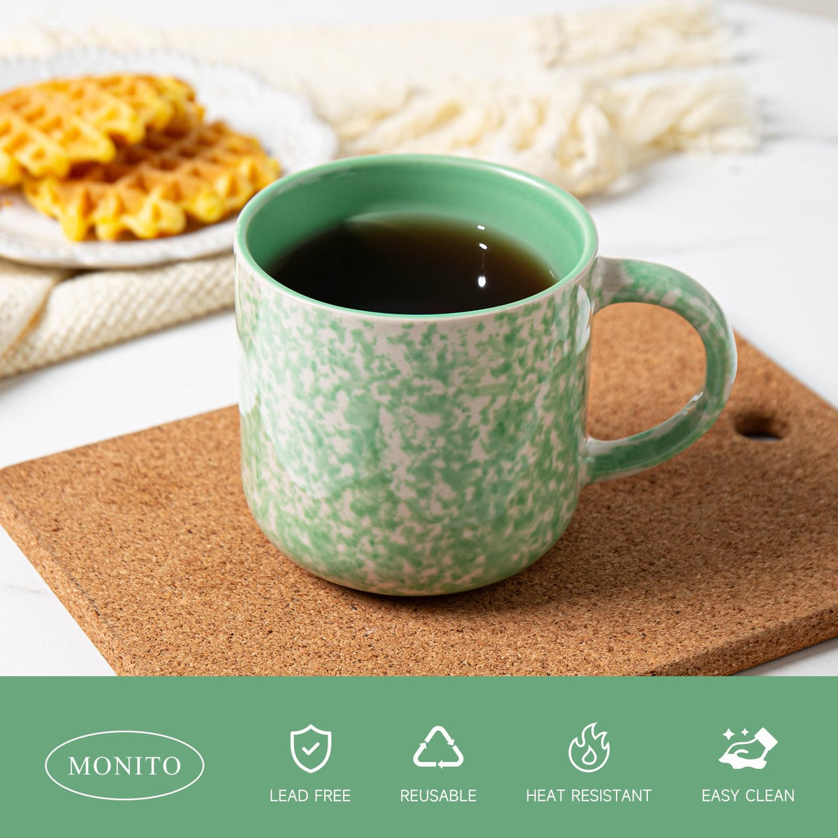 VesCare 12oz Ceramic Coffee Mugs – Set of 4, Green