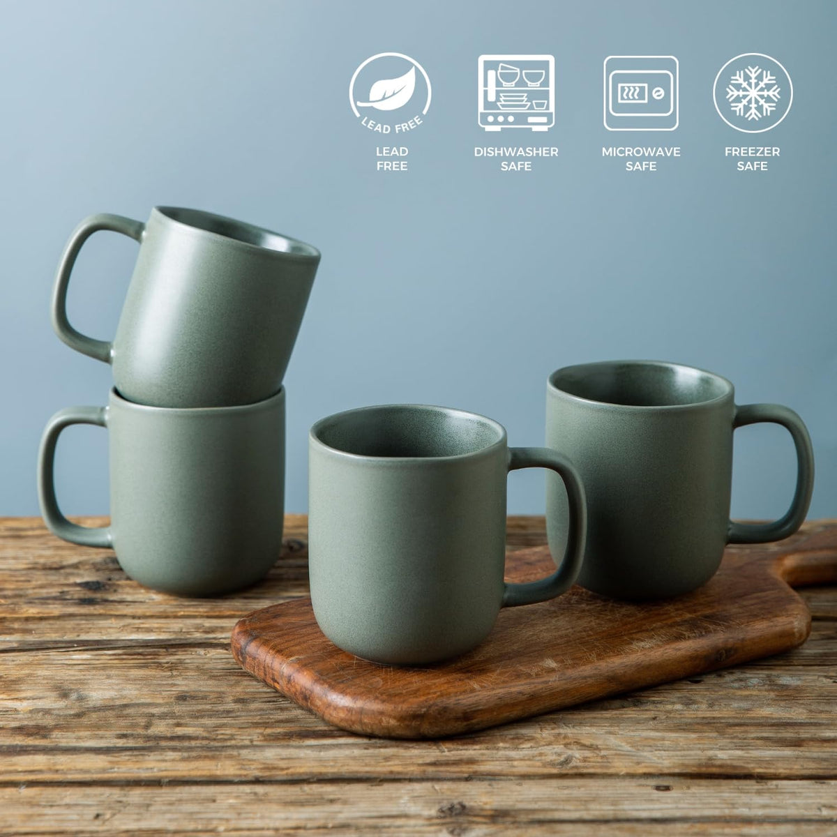 VesCare 14oz Ceramic Coffee Mugs – Set of 6, Reactive Glaze