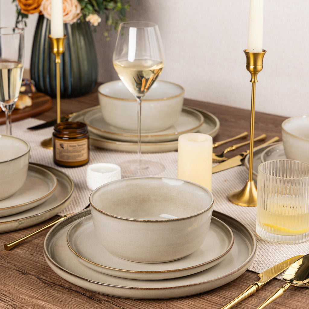 VesCare Stoneware Dinnerware Set – Reactive Glaze, Service for 8