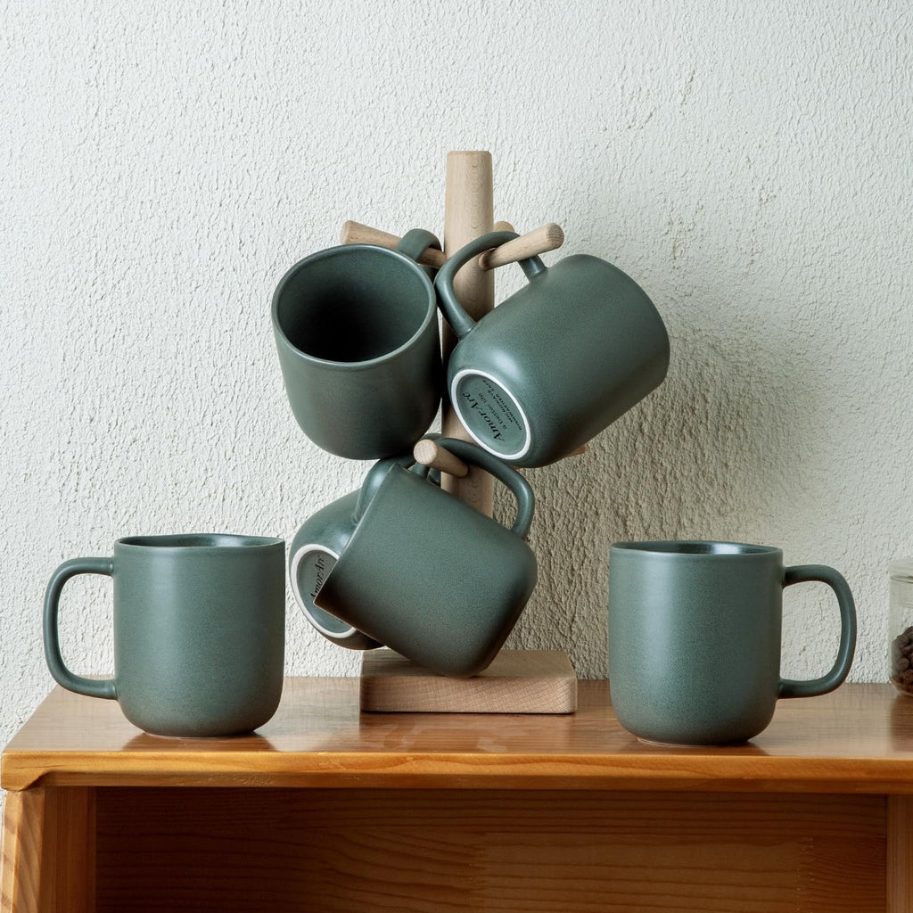 VesCare 14oz Ceramic Coffee Mugs – Set of 6, Reactive Glaze