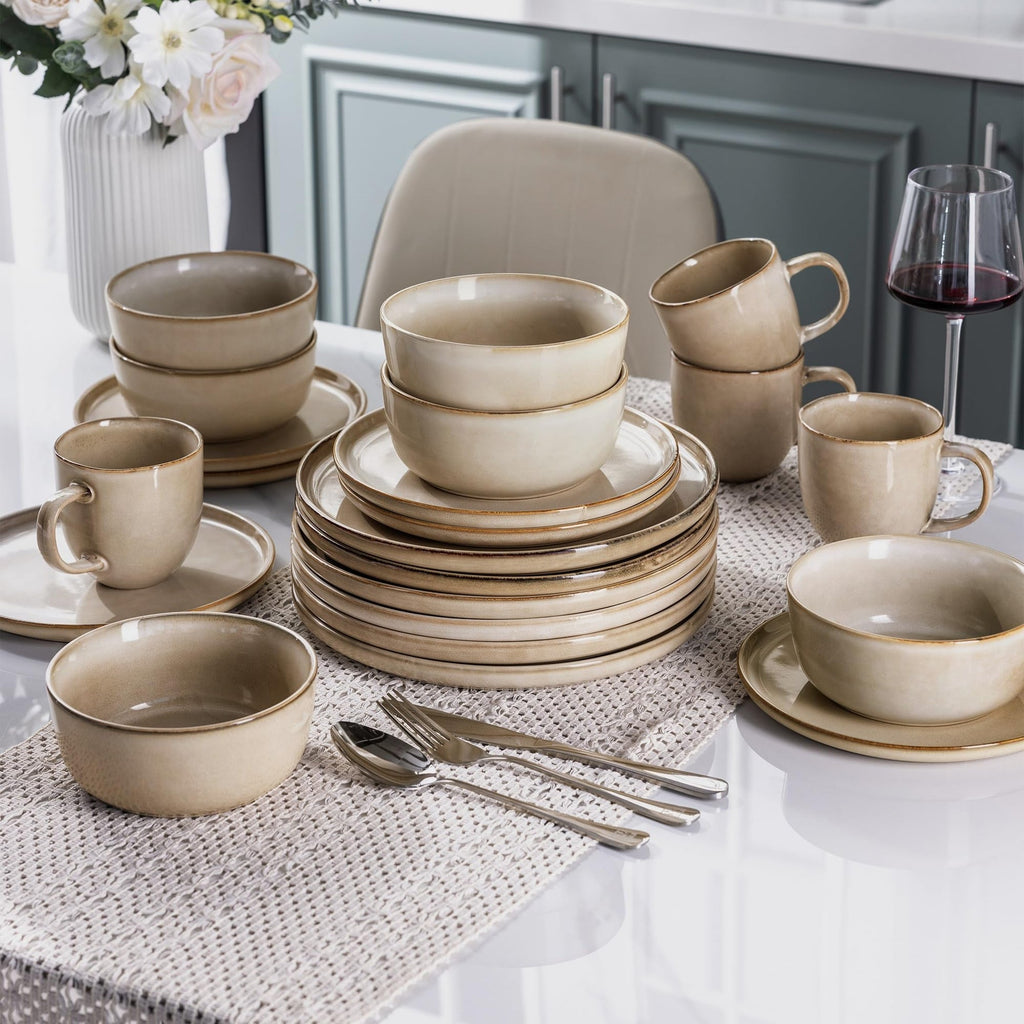 VesCare Stoneware Dinnerware Set – Reactive Glaze, Service for 8