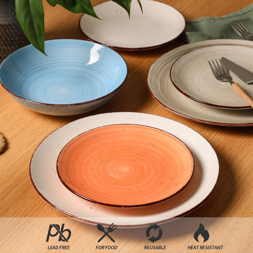 VesCare Ceramic Dinner Plates – Set of 6, 10.5 Inch, Blue