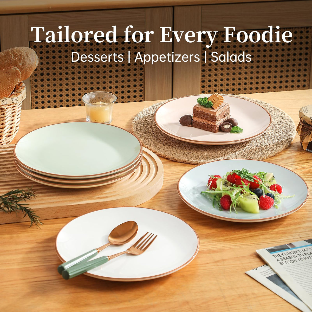 VesCare Colorful Ceramic Dessert Plates – Set of 6, 8 Inch, Assorted Colors