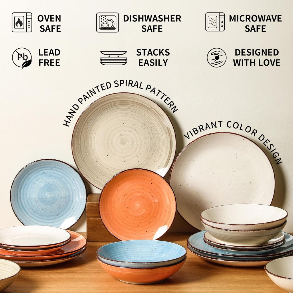 VesCare Ceramic Dinner Plates – Set of 6, 10.5 Inch, Blue