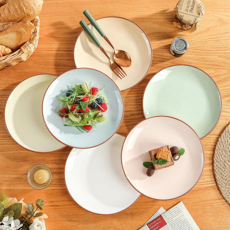 VesCare Colorful Ceramic Dessert Plates – Set of 6, 8 Inch, Assorted Colors