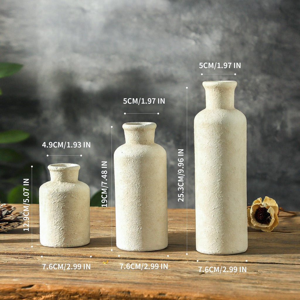 VesCare Ceramic Vases Set of 3 – Whitewashed Neutral, Farmhouse Decor