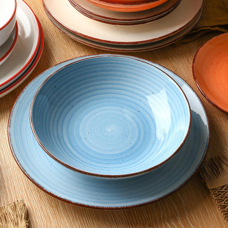 VesCare Ceramic Dinner Plates – Set of 6, 10.5 Inch, Blue