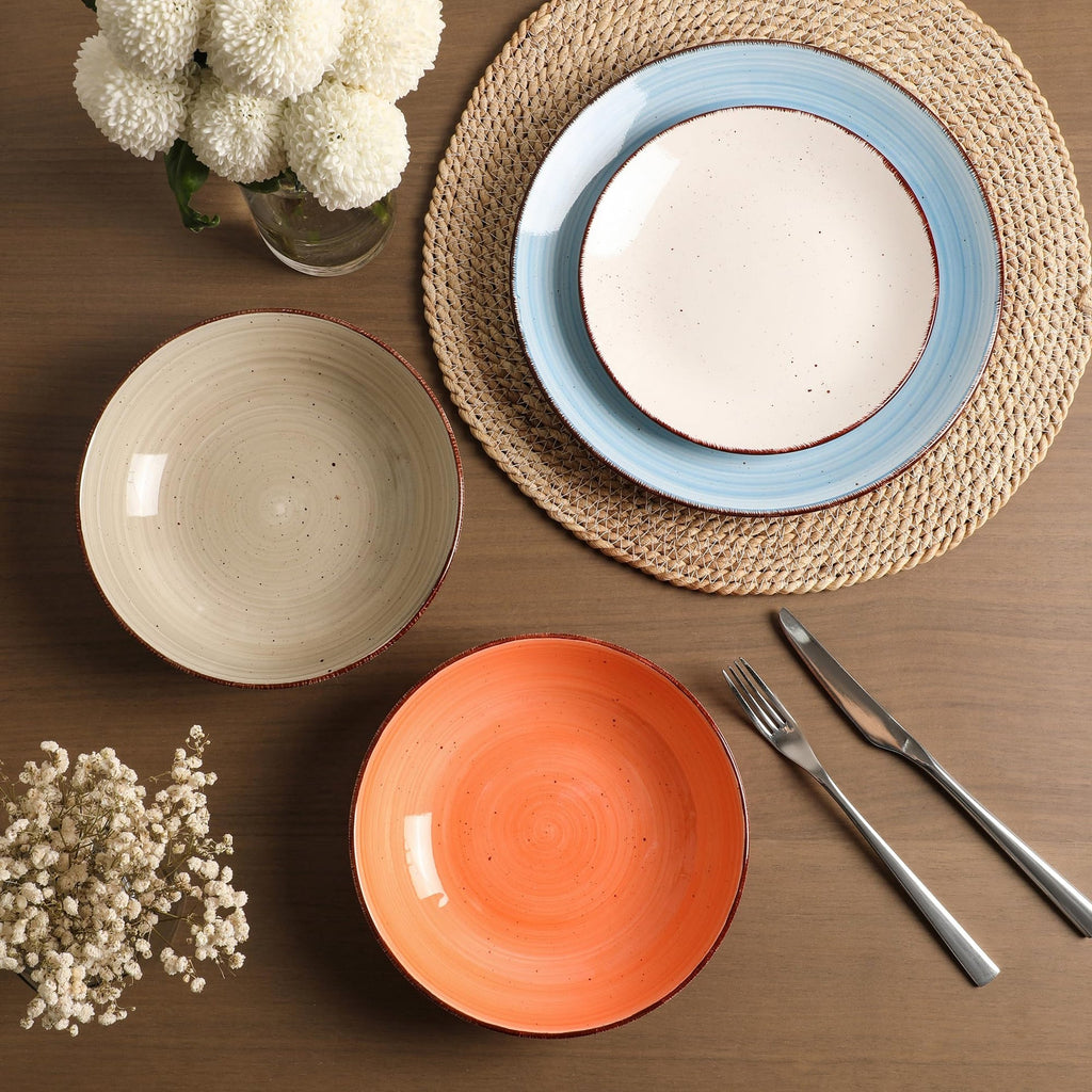 VesCare Ceramic Dinner Plates – Set of 6, 10.5 Inch, Blue